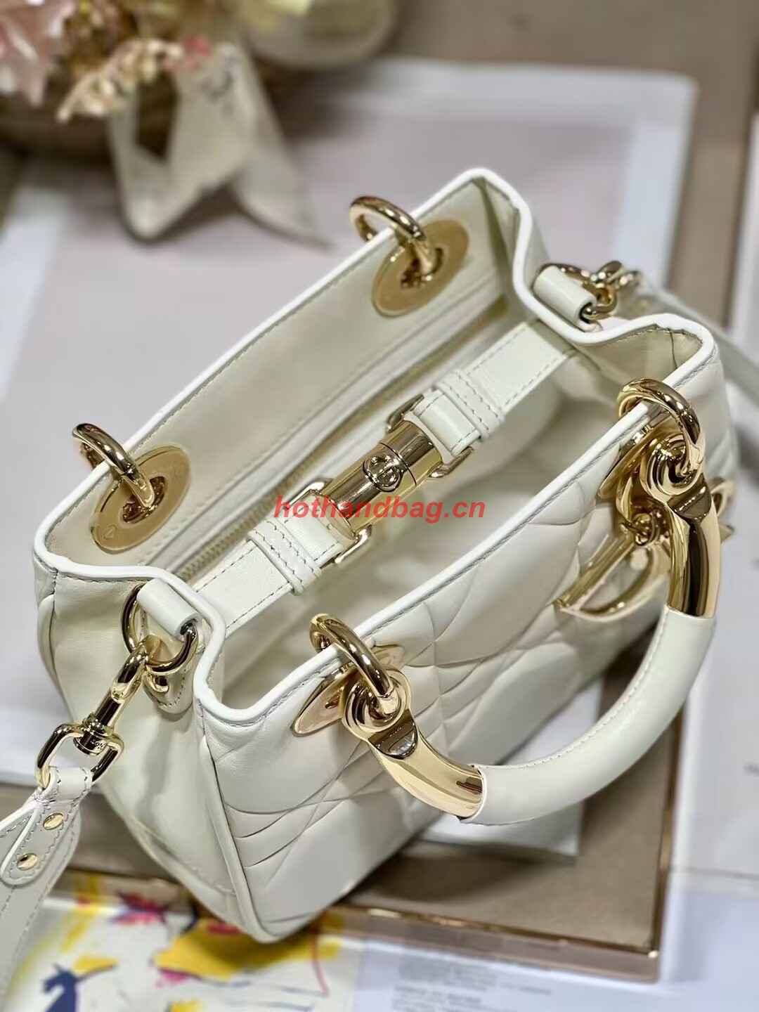 LADY DIOR TOP HANDLE SMALL BAG Cannage Lambskin C0620 Latte LADY DIOR TOP HANDLE SMALL BAG Cannage Lambskin C0620 Latte