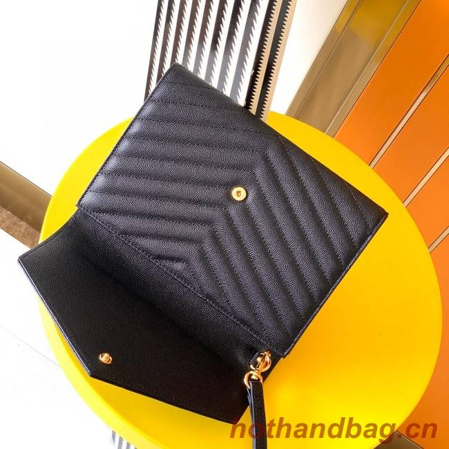 Yves Saint Laurent MONOGRAM CLUTCH IN QUILTED GRAIN DE POUDRE EMBOSSED LEATHER A617662 black
