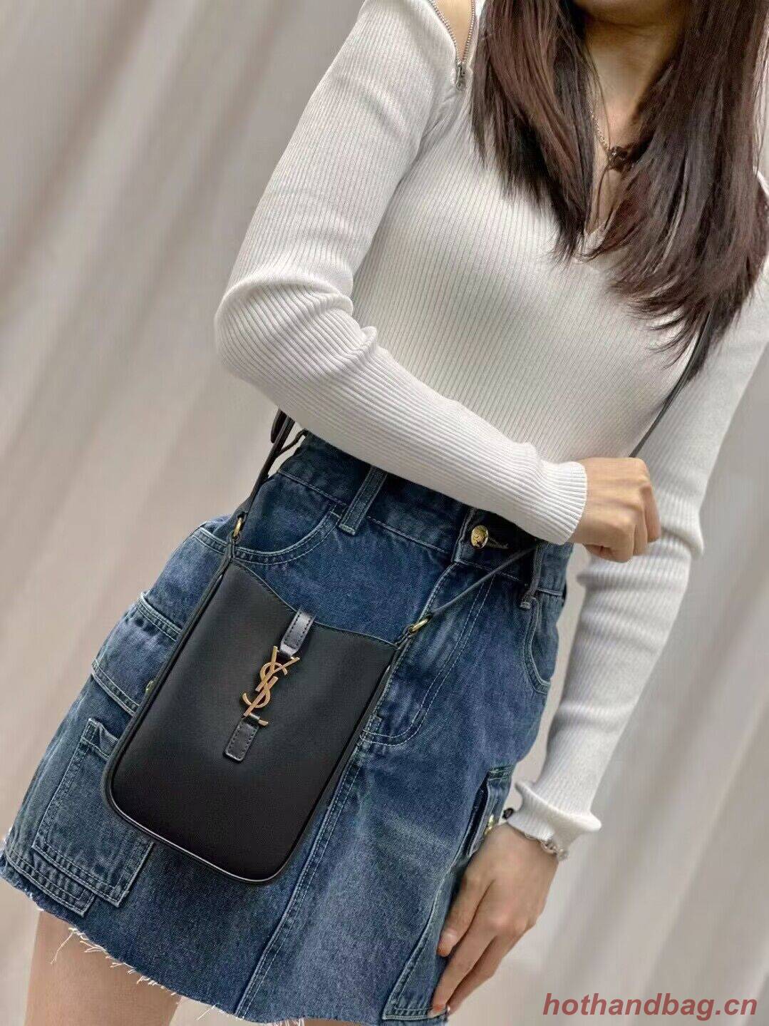 SAINT LAURENT LE 5 A 7 MINI VERTICAL IN SHINY LEATHER 7352142 black SAINT LAURENT LE 5 A 7 MINI VERTICAL IN SHINY LEATHER 7352142 black