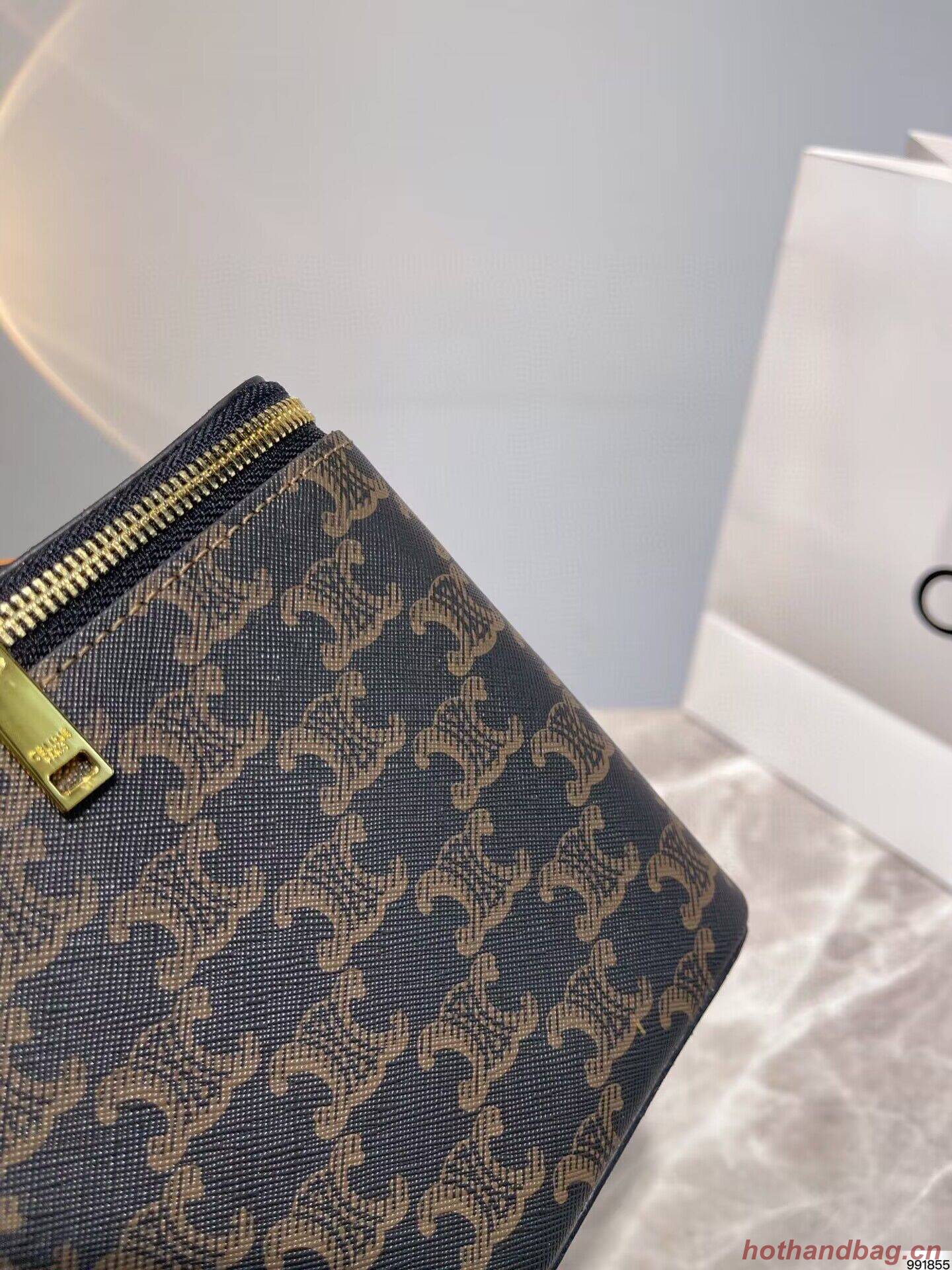 Celine Square Vanity Case In Triomphe Canvas And Calfskin 956437 Tan Celine Square Vanity Case In Triomphe Canvas And Calfskin 956437 Tan