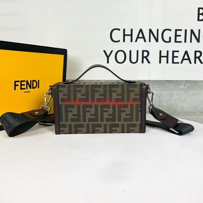 Fendi Brown FF jacquard fabric and leather bag F1326 Fendi Brown FF jacquard fabric and leather bag F1326