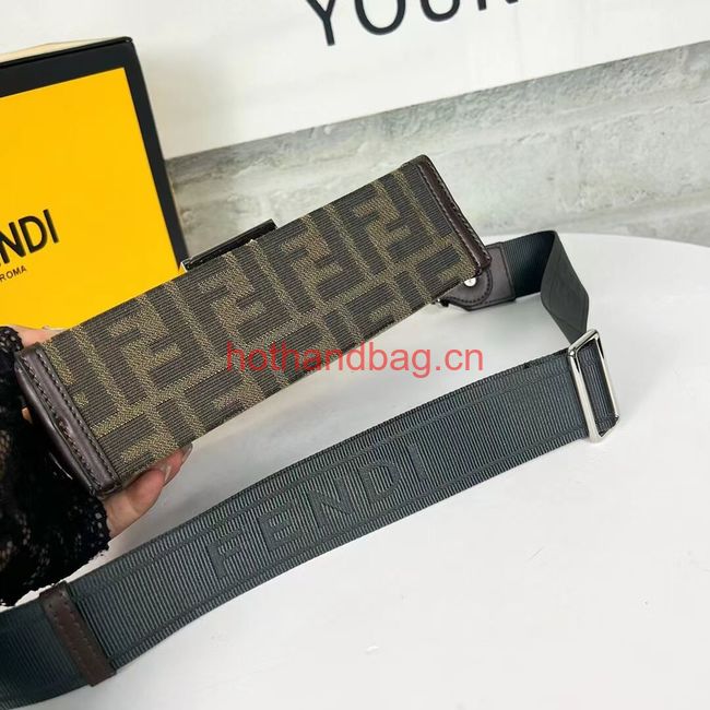 Fendi Brown FF jacquard fabric and leather bag F1326 Fendi Brown FF jacquard fabric and leather bag F1326