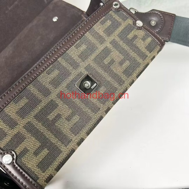 Fendi Brown FF jacquard fabric and leather bag F1326 Fendi Brown FF jacquard fabric and leather bag F1326