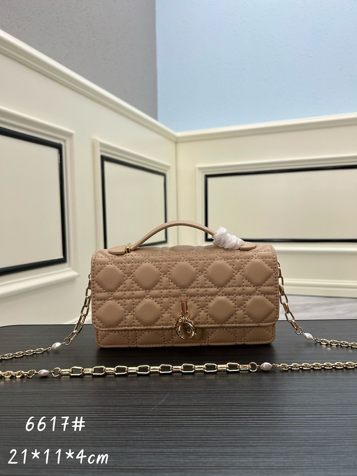 Dior Lady Original Leather Pearl Clutch Bag 6617 Apricot Dior Lady Original Leather Pearl Clutch Bag 6617 Apricot