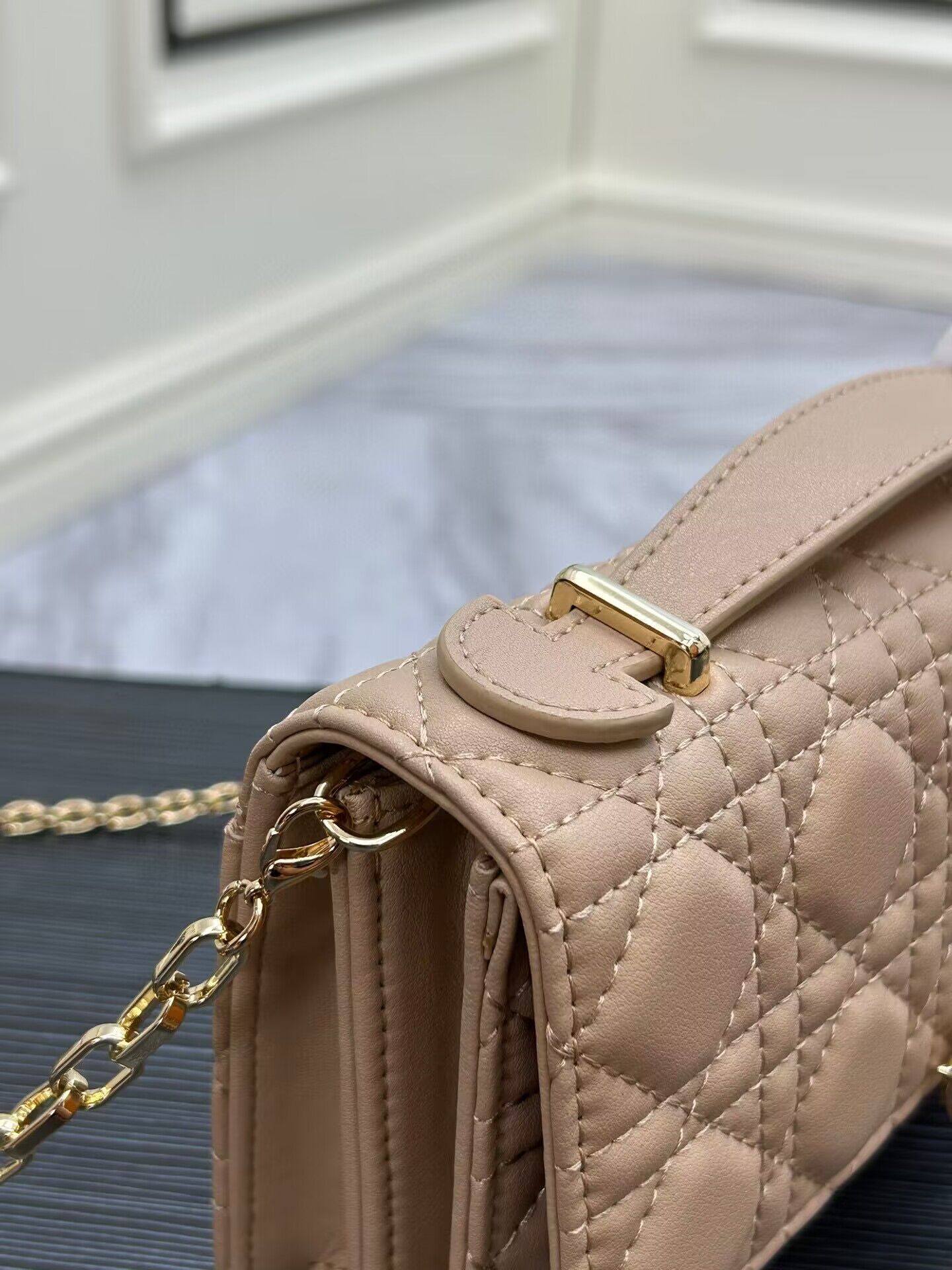 Dior Lady Original Leather Pearl Clutch Bag 6617 Apricot Dior Lady Original Leather Pearl Clutch Bag 6617 Apricot