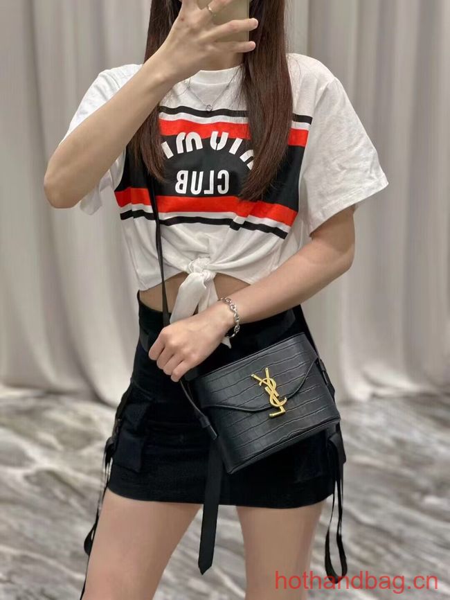 SAINT LAUREN SMALL SATCHEL IN SHINY CROCODILE-EMBOSSED LEATHER Y910080 black SAINT LAUREN SMALL SATCHEL IN SHINY CROCODILE-EMBOSSED LEATHER Y910080 black