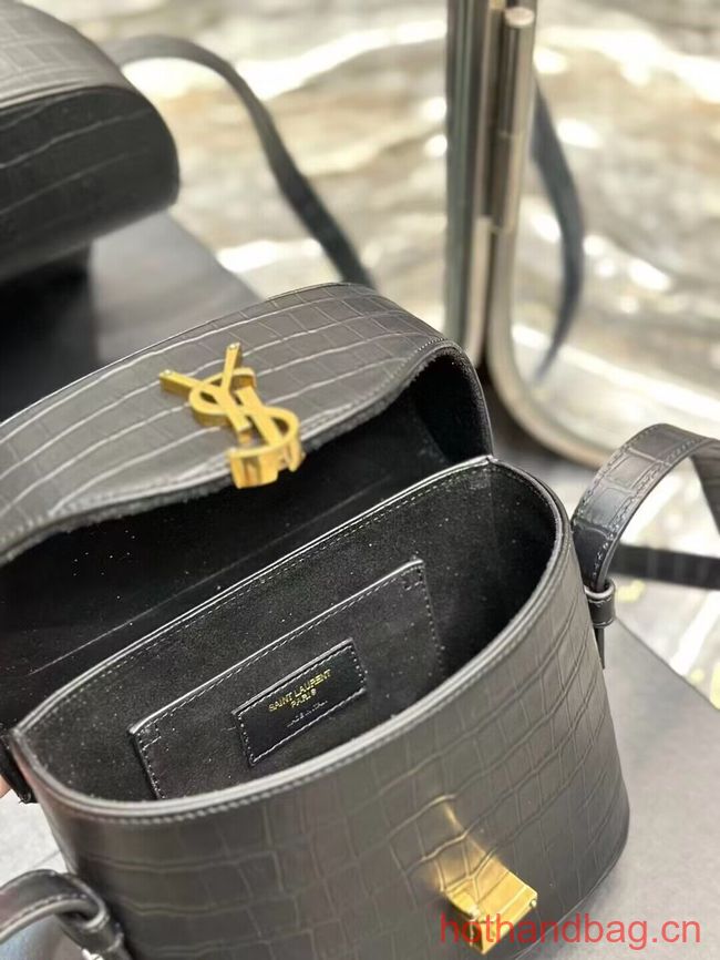 SAINT LAUREN SMALL SATCHEL IN SHINY CROCODILE-EMBOSSED LEATHER Y910080 black SAINT LAUREN SMALL SATCHEL IN SHINY CROCODILE-EMBOSSED LEATHER Y910080 black