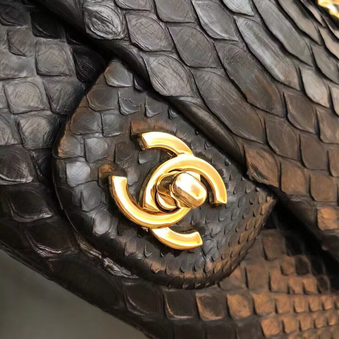 Chanel Mini Flap Bag Python & Gold-Tone Metal D69900 Black