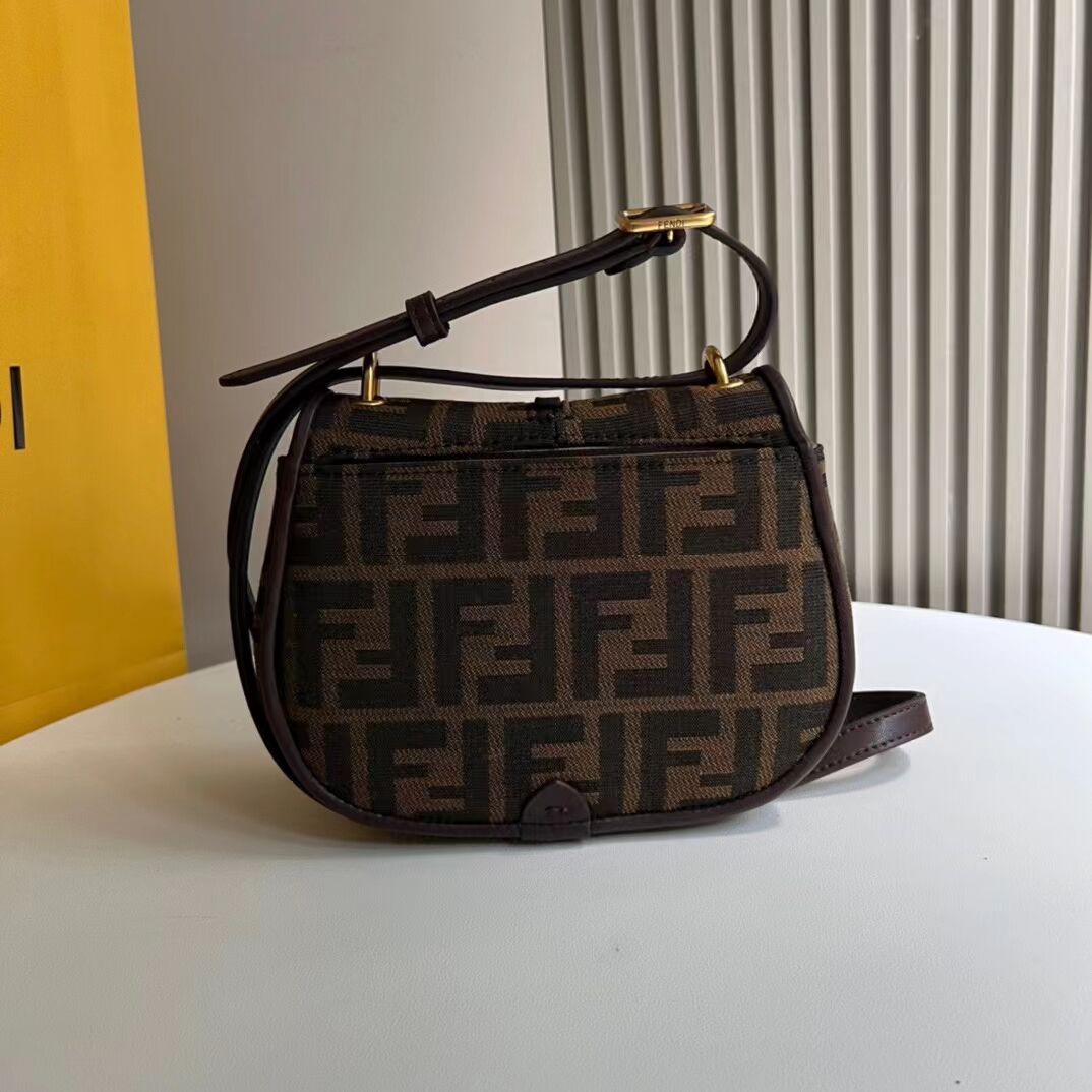Fendi Cmon Mini Brown FF jacquard fabric and leather bag 8BS082 Fendi Cmon Mini Brown FF jacquard fabric and leather bag 8BS082