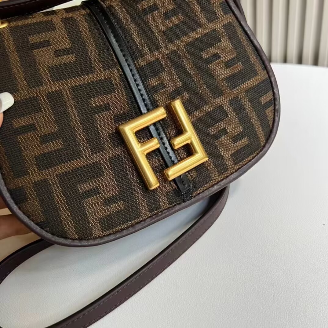 Fendi Cmon Mini Brown FF jacquard fabric and leather bag 8BS082 Fendi Cmon Mini Brown FF jacquard fabric and leather bag 8BS082