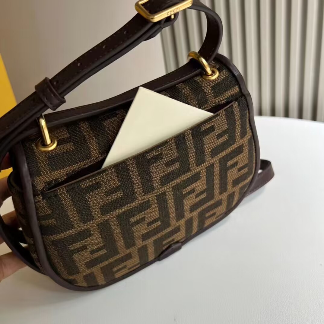 Fendi Cmon Mini Brown FF jacquard fabric and leather bag 8BS082 Fendi Cmon Mini Brown FF jacquard fabric and leather bag 8BS082