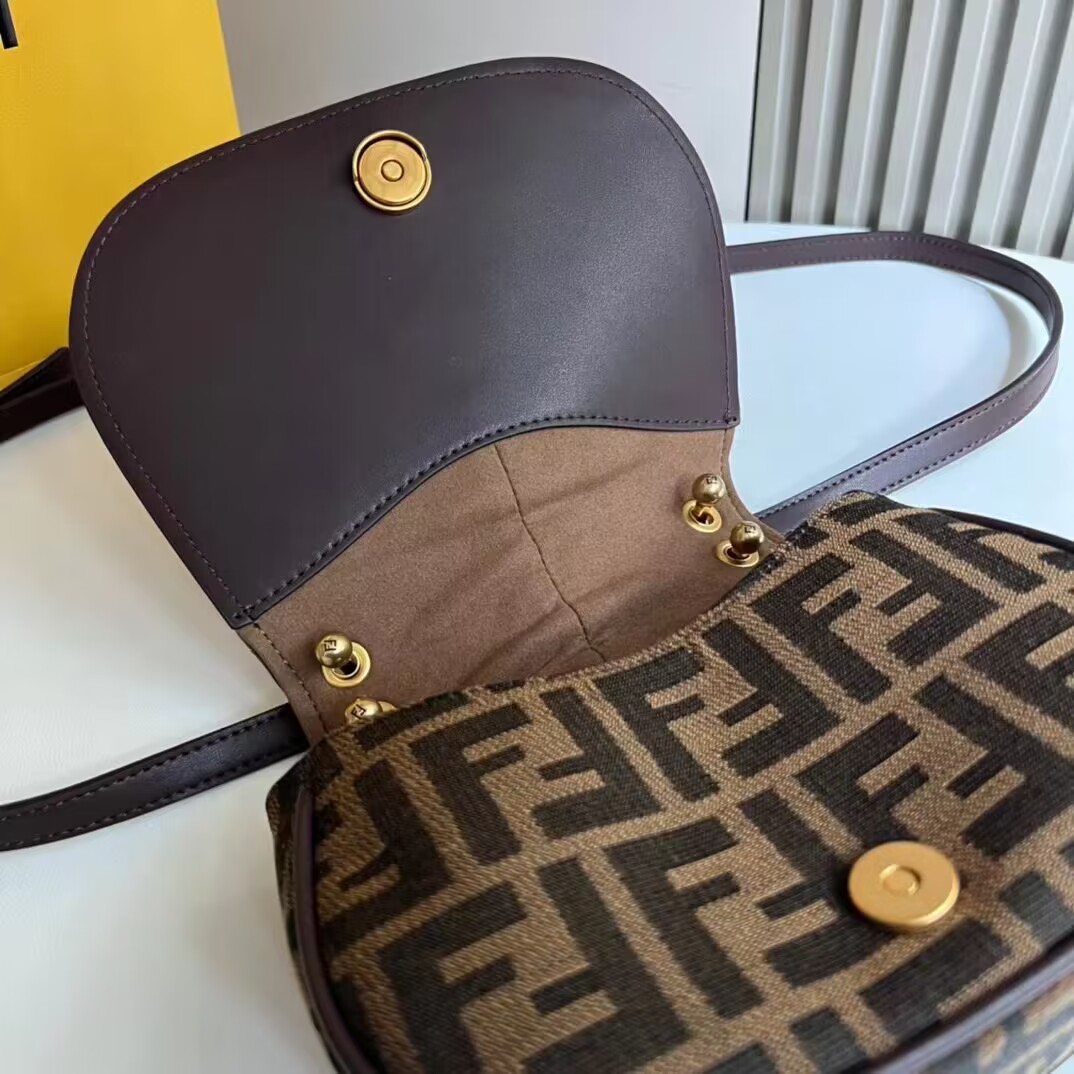 Fendi Cmon Mini Brown FF jacquard fabric and leather bag 8BS082 Fendi Cmon Mini Brown FF jacquard fabric and leather bag 8BS082