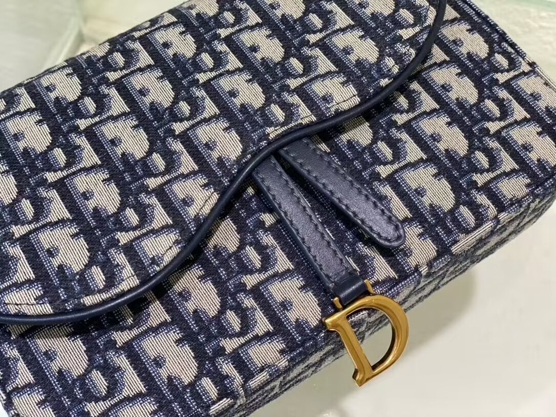 DIOR SADDLE POUCH WITH CHAIN Blue Dior Oblique Jacquard S5907CT DIOR SADDLE POUCH WITH CHAIN Blue Dior Oblique Jacquard S5907CT