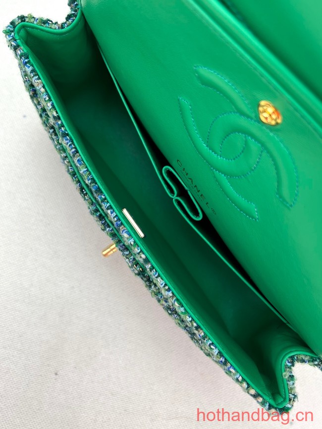 Chanel CLASSIC HANDBAG Wool Tweed A1112 green