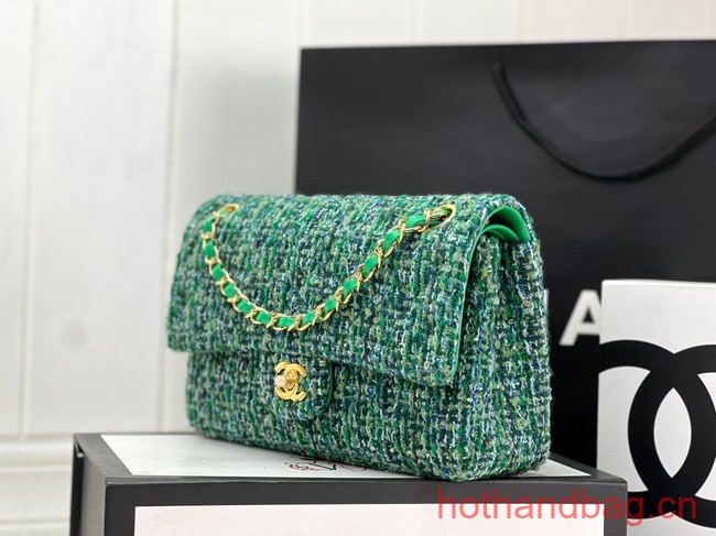 Chanel CLASSIC HANDBAG Wool Tweed A1112 green