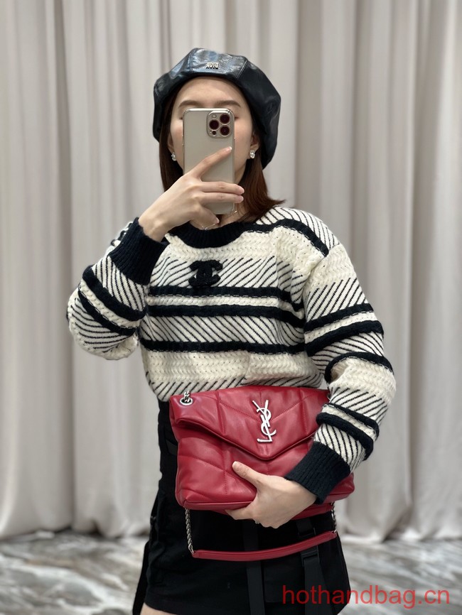 SAINT LAUREN PUFFER SMALL CHAIN BAG Y777476 red&Silver