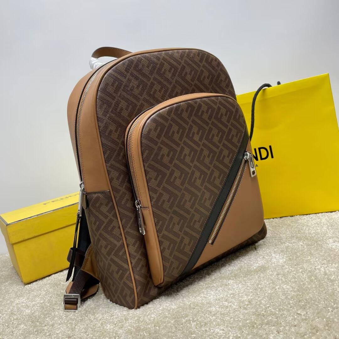 Fendi Chiodo Fendi Diagonal FF canvas backpack 7VZ076A Brown Fendi Chiodo Fendi Diagonal FF canvas backpack 7VZ076A Brown