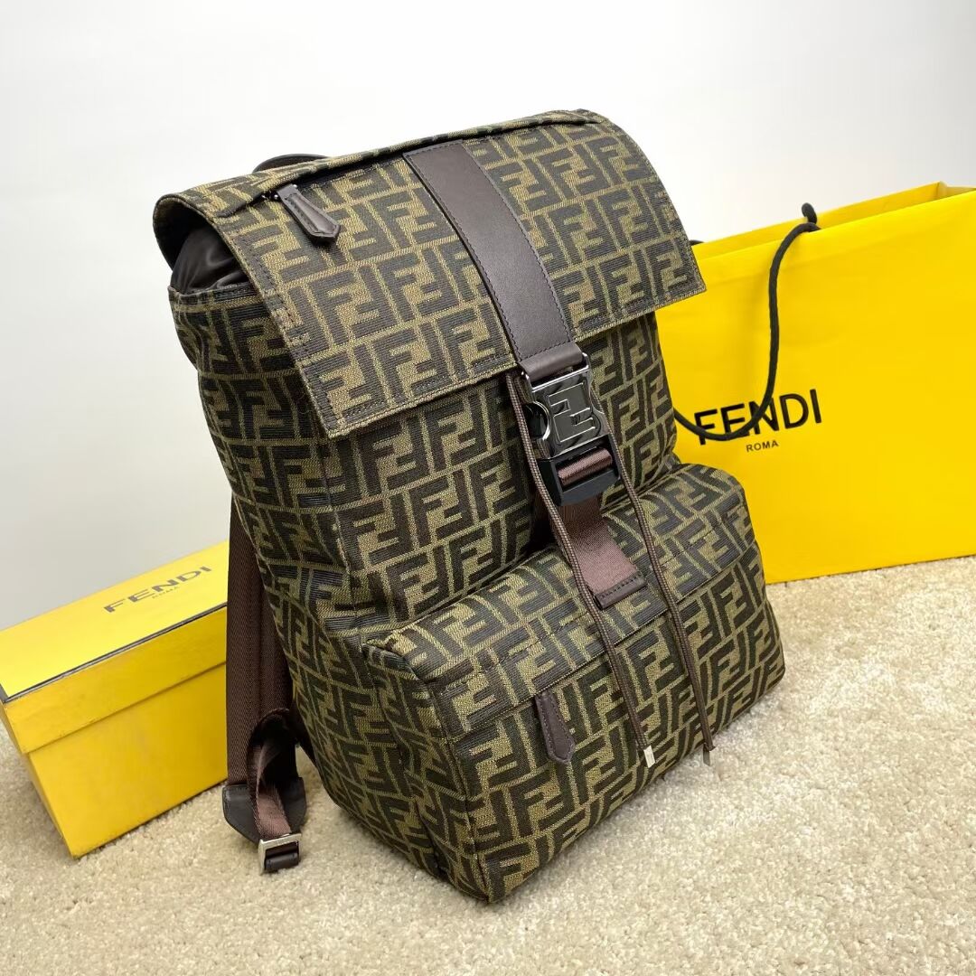 Fendi FF Jacquard Strike Medium fabric backpack F7602 Brown Fendi FF Jacquard Strike Medium fabric backpack F7602 Brown