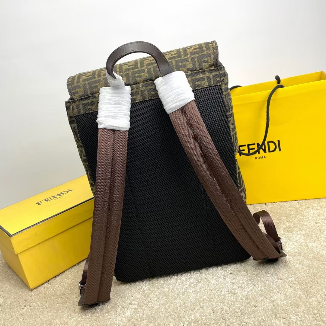 Fendi FF Jacquard Strike Medium fabric backpack F7602 Brown Fendi FF Jacquard Strike Medium fabric backpack F7602 Brown