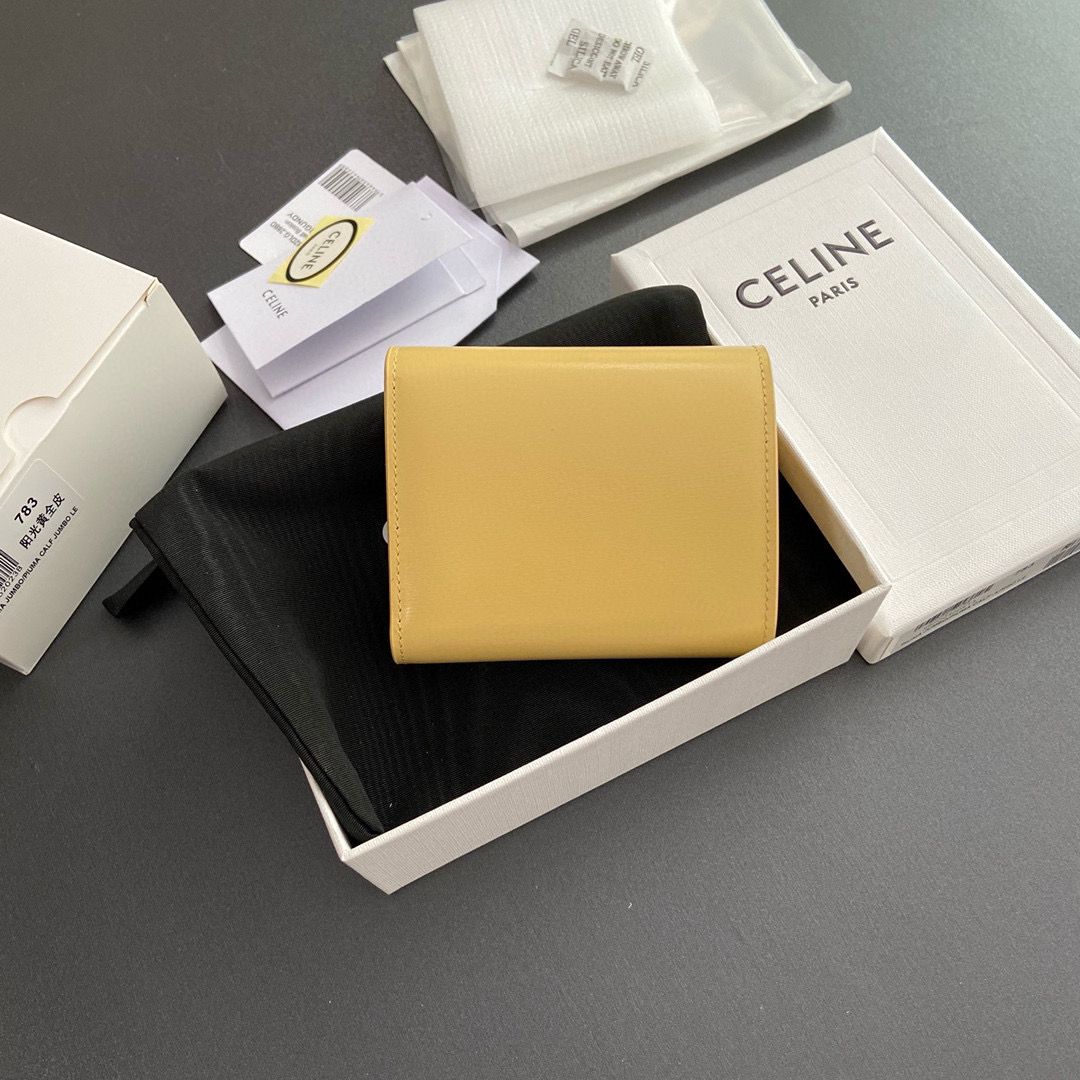 Celine SMALL WALLET TRIOMPHE IN SHINY CALFSKIN 10D783 YELLOW Celine SMALL WALLET TRIOMPHE IN SHINY CALFSKIN 10D783 YELLOW