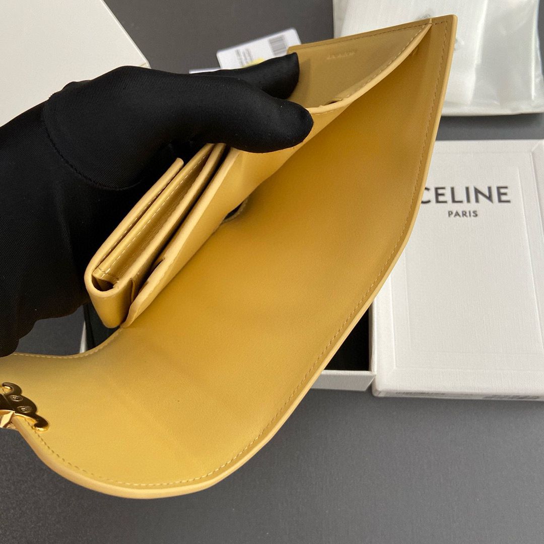 Celine SMALL WALLET TRIOMPHE IN SHINY CALFSKIN 10D783 YELLOW Celine SMALL WALLET TRIOMPHE IN SHINY CALFSKIN 10D783 YELLOW