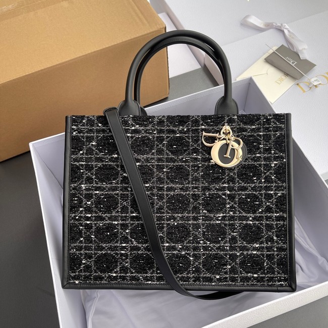 Medium Dior Toujours Bag Black Cannage Tweed M1324CZB