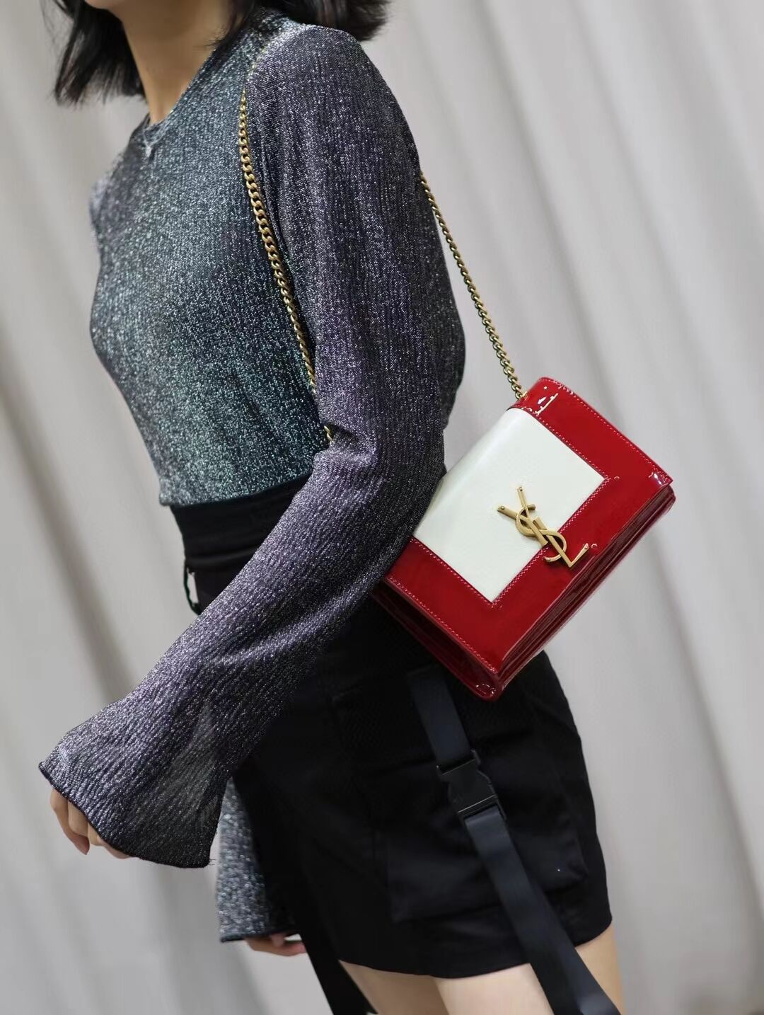 SAINT LAURENT KATE SMALL IN CANVAS AND LEATHER 742580 WHITE AND RED SAINT LAURENT KATE SMALL IN CANVAS AND LEATHER 742580 WHITE AND RED