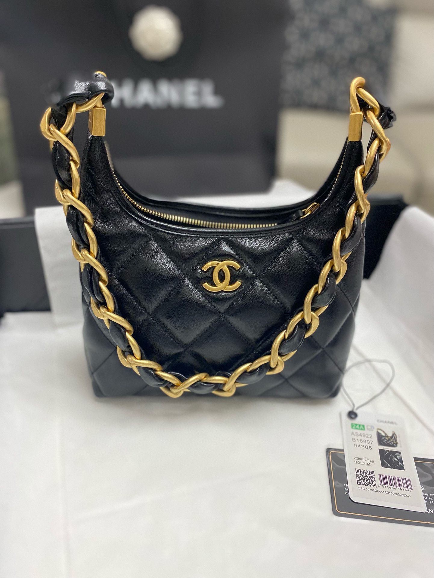Chanel 24A Original Leather Hobo Bag AS4922 AS4923 Black Chanel 24A Original Leather Hobo Bag AS4922 AS4923 Black