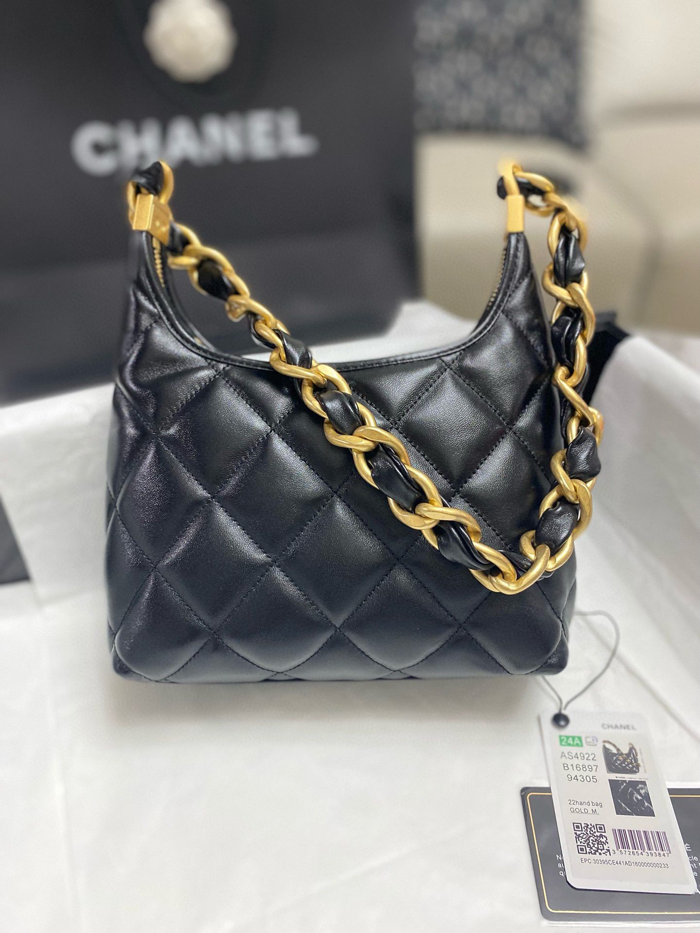 Chanel 24A Original Leather Hobo Bag AS4922 AS4923 Black Chanel 24A Original Leather Hobo Bag AS4922 AS4923 Black