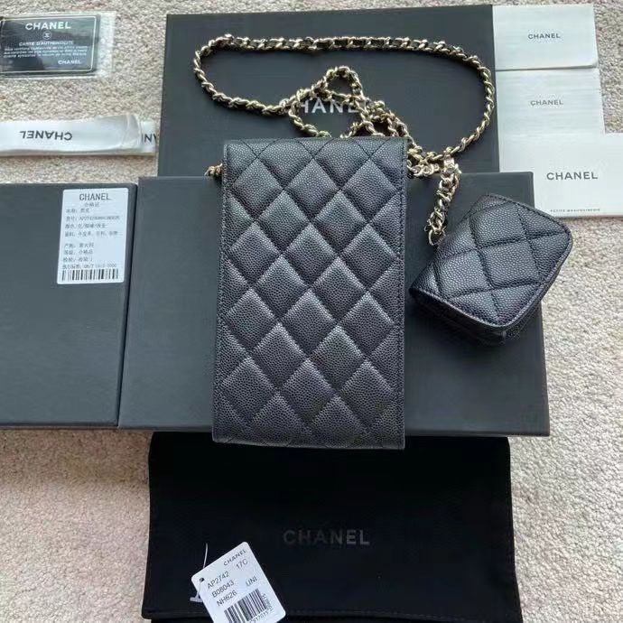 Chanel MINI FLAP PHONE CASE CAVIAR LEATHER BAG AP2742 BLACK Chanel MINI FLAP PHONE CASE CAVIAR LEATHER BAG AP2742 BLACK