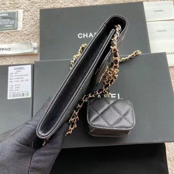 Chanel MINI FLAP PHONE CASE CAVIAR LEATHER BAG AP2742 BLACK Chanel MINI FLAP PHONE CASE CAVIAR LEATHER BAG AP2742 BLACK