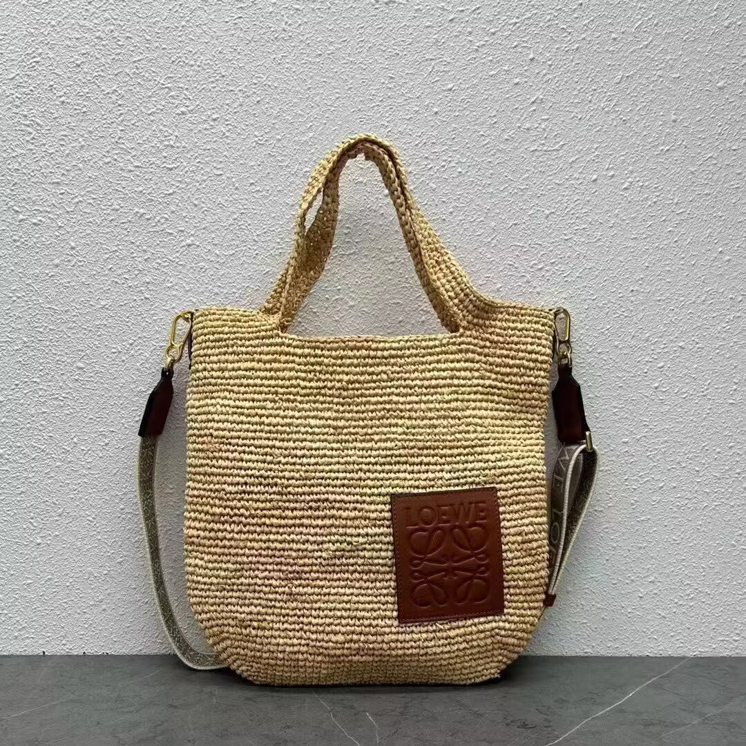 Loewe Woven Raffia Slit Mini Tote Bag 82020 Tan Loewe Woven Raffia Slit Mini Tote Bag 82020 Tan