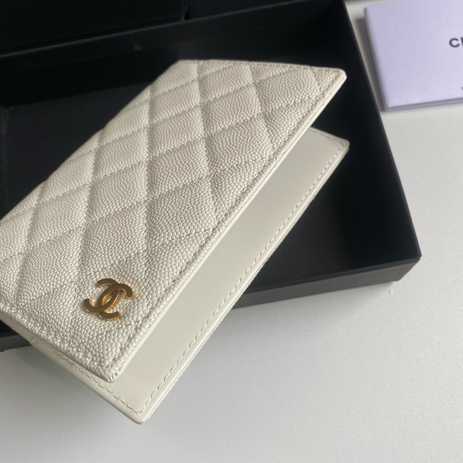 Chanel Calfskin Leather & Gold-Tone Metal Wallet B80385 white