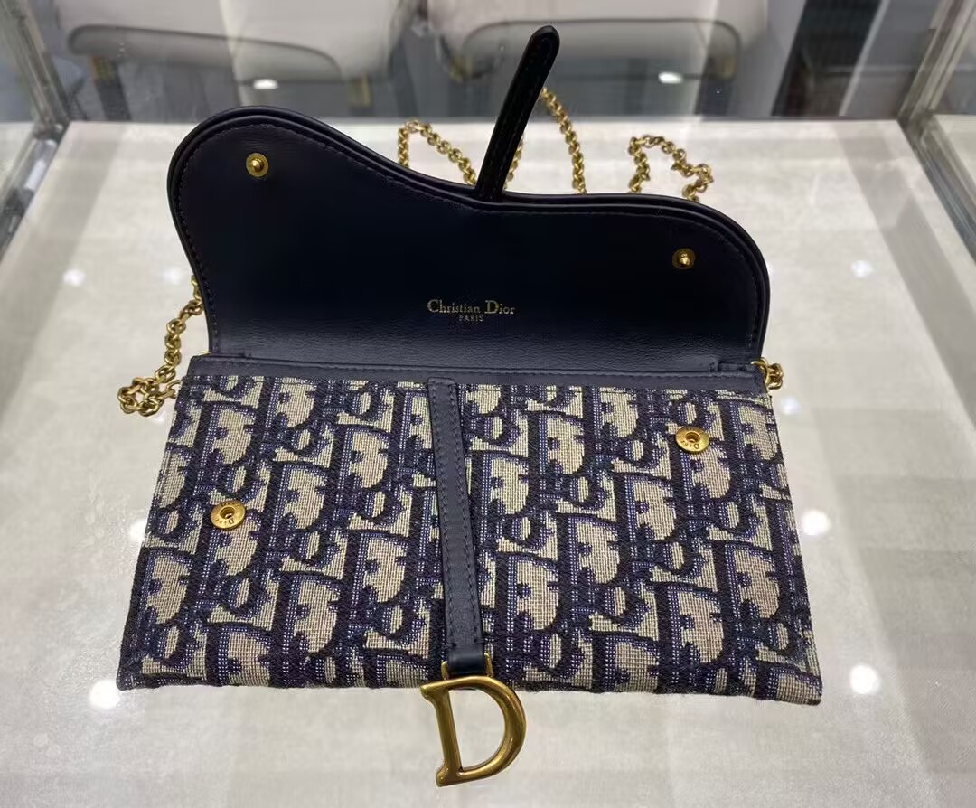 Dior Oblique Jacquard Small Saddle Pouch with Chain S5614CTZQ_M928 Blue Dior Oblique Jacquard Small Saddle Pouch with Chain S5614CTZQ_M928 Blue