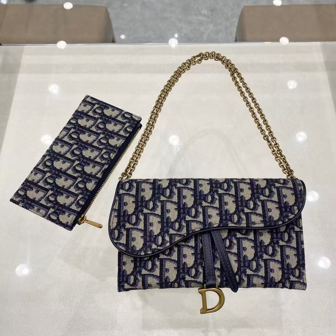Dior Oblique Jacquard Small Saddle Pouch with Chain S5614CTZQ_M928 Blue Dior Oblique Jacquard Small Saddle Pouch with Chain S5614CTZQ_M928 Blue