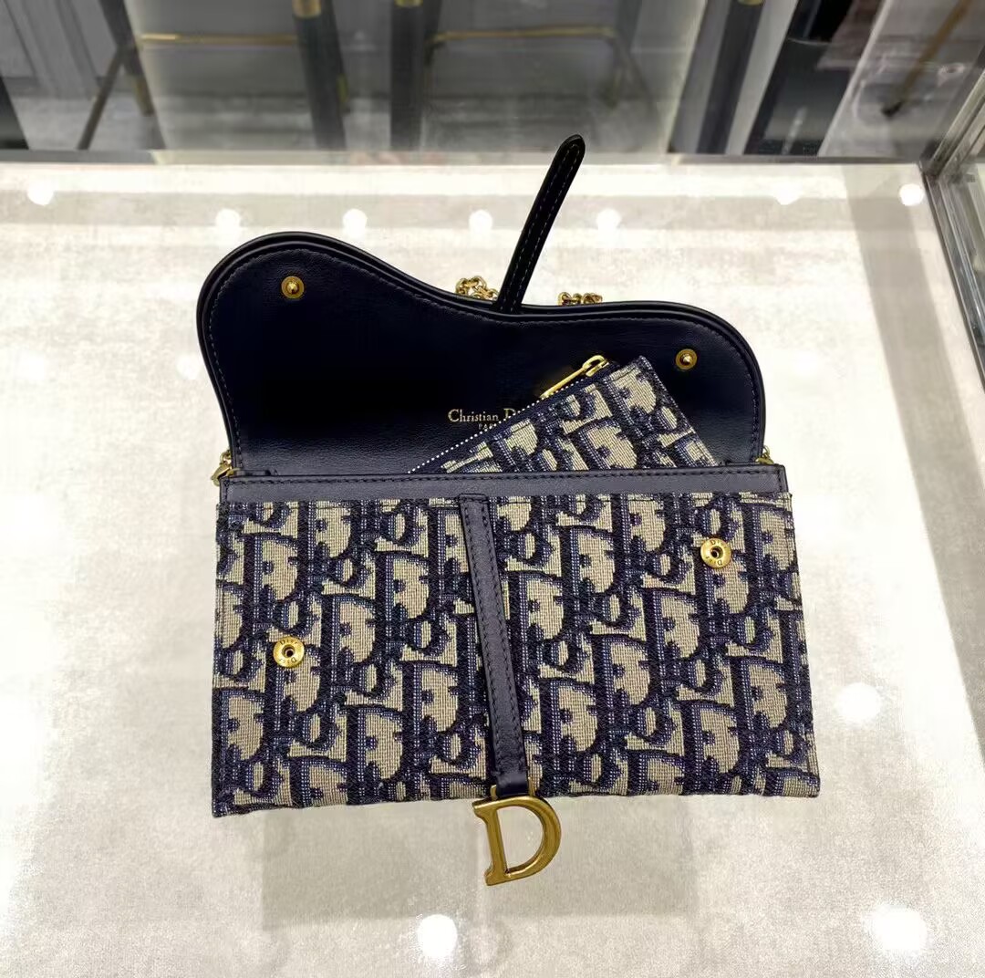 Dior Oblique Jacquard Small Saddle Pouch with Chain S5614CTZQ_M928 Blue Dior Oblique Jacquard Small Saddle Pouch with Chain S5614CTZQ_M928 Blue