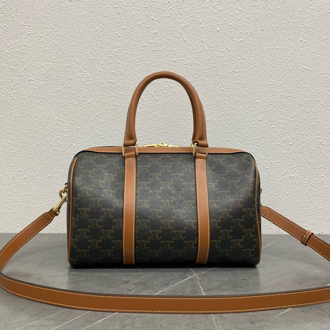 CELINE BOSTON IN TRIOMPHE CANVAS AND CALFSKIN 119572 TAN