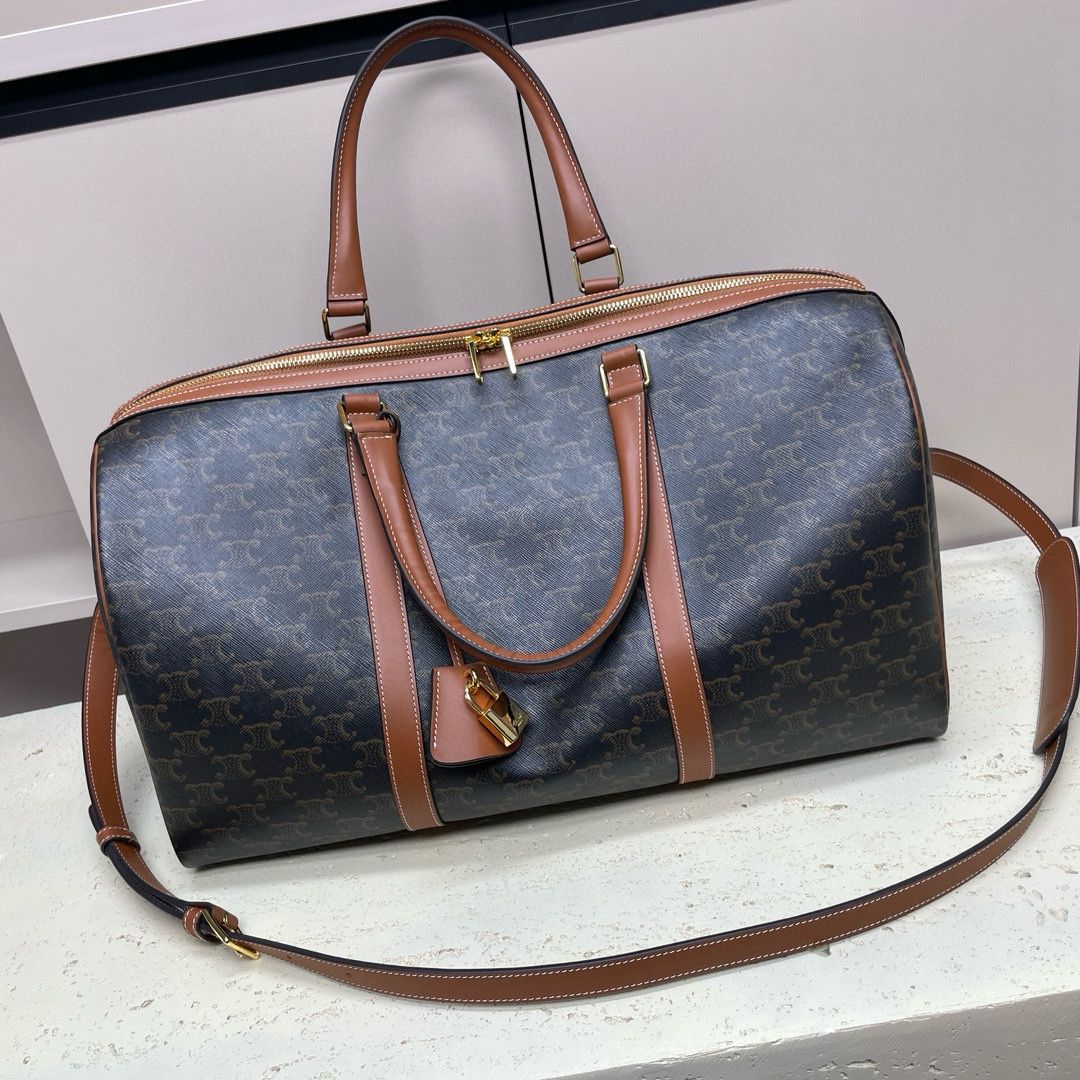 CELINE MEDIUM VOYAGE BAG IN TRIOMPHE CANVAS WITH CELINE PRINT 190662 TAN CELINE MEDIUM VOYAGE BAG IN TRIOMPHE CANVAS WITH CELINE PRINT 190662 TAN