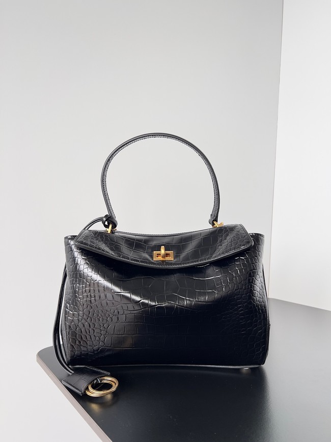 Balenciaga Rodeo Handbag crocodile skin 795457 black&gold