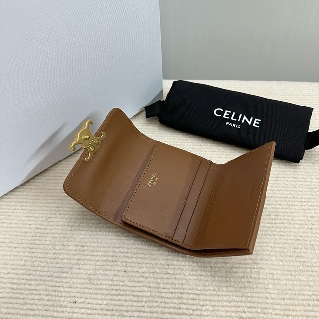 Celine SMALL FLAP WALLET TRIOMPHE IN SHINY CALFSKIN 10D783 SMOKED BROWN