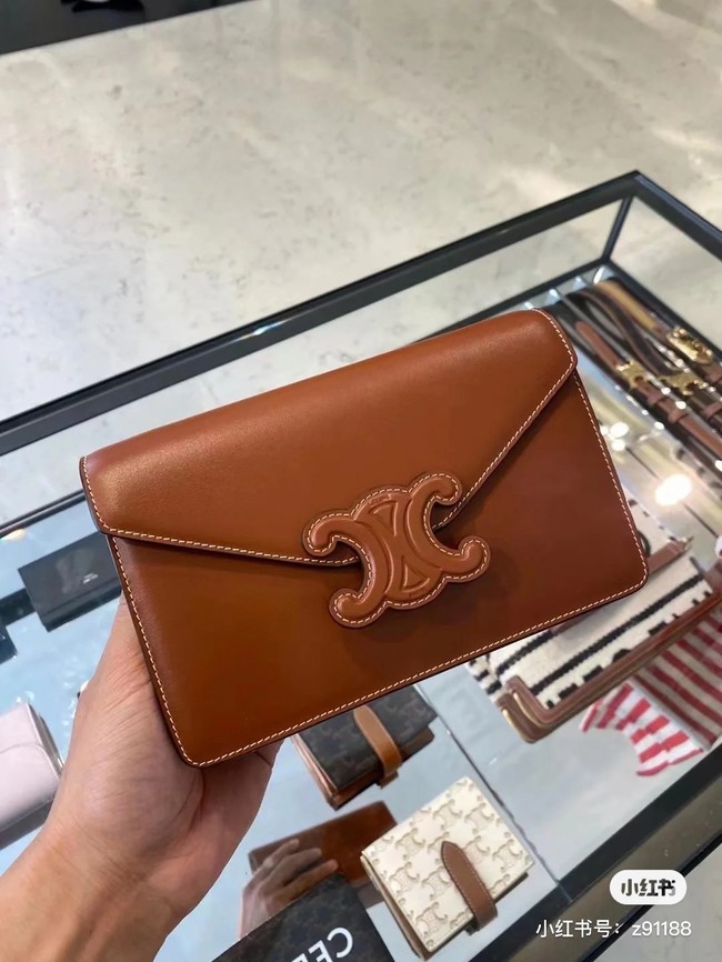 Celine WALLET ON CHAIN MARGO IN SHINY CALFSKIN 10J733 TAN