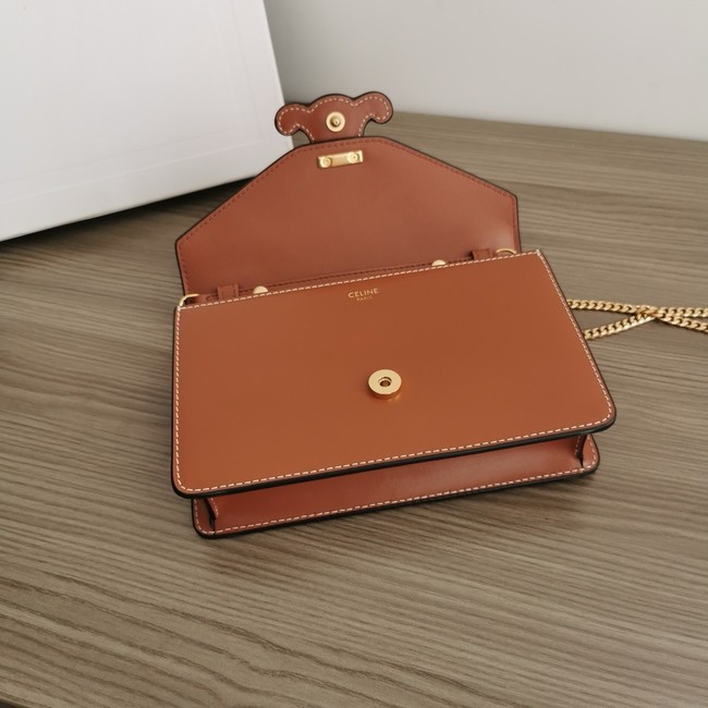 Celine WALLET ON CHAIN MARGO IN SHINY CALFSKIN 10J733 TAN