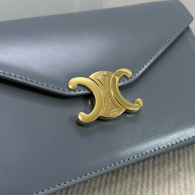 Celine WALLET ON CHAIN MARGO IN SHINY CALFSKIN 10L033 BLUE GREY