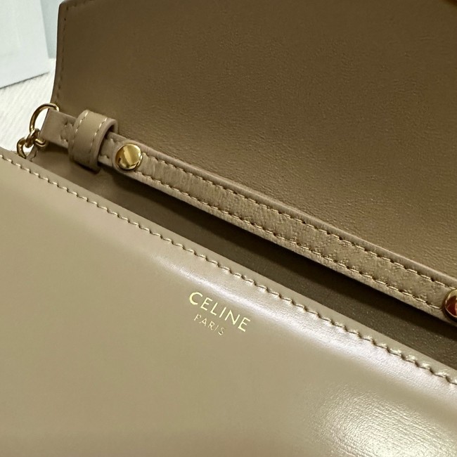 Celine WALLET ON CHAIN MARGO IN SHINY CALFSKIN 10L033 SMOKED BROWN