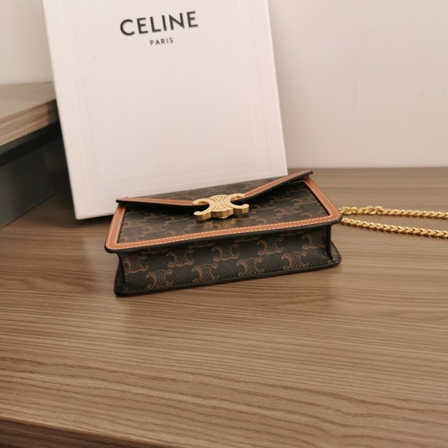 Celine WALLET ON CHAIN MARGO IN TRIOMPHE CANVAS AND CALFSKIN 10L033 TAN