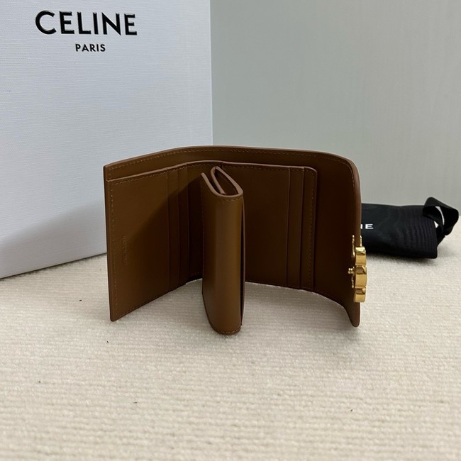 Celine SMALL FLAP WALLET TRIOMPHE IN SHINY CALFSKIN 10D783 Khaki