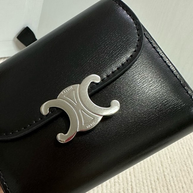 Celine SMALL FLAP WALLET TRIOMPHE IN SHINY CALFSKIN 10D783 white&SILVER