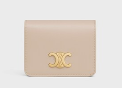 Celine TRIOMPHE COMPACT WALLET IN SHINY CALFSKIN 10K623 CAPPUCCINO
