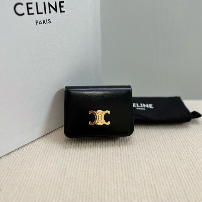 Celine TRIOMPHE COMPACT WALLET IN SHINY CALFSKIN 10K623 black&gold