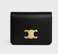 Celine TRIOMPHE COMPACT WALLET IN SHINY CALFSKIN 10K623 black&gold